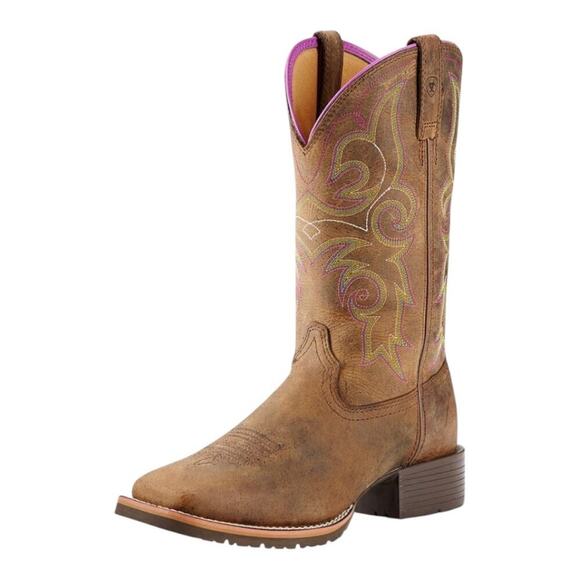 Ariat Hybrid Rancher Brown Leather Wide Square Toe Cowboy Boots Women’s 7B NEW - Picture 1 of 14